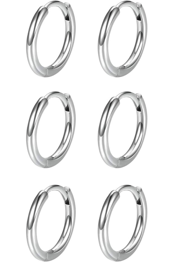 Small Silver Hoop Earrings-Cubic Zirconia Cuff Earrings| 3 Pairs Sterling Silver Hoop Earrings|Tiny Cartilage Hoop Earrings for Women Men