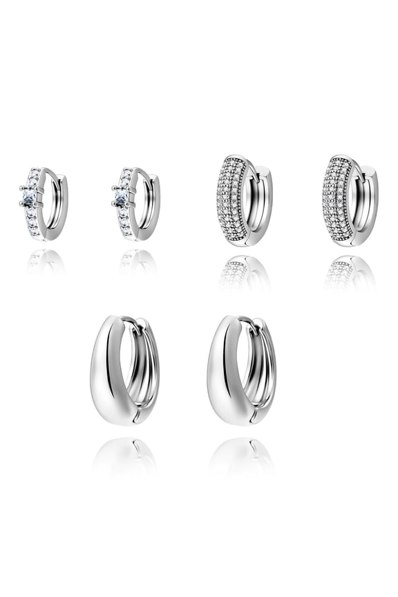 Small Silver Hoop Earrings for Women Hypoallergenic 14K Silver Plated Huggie Hoop Earring Stacks for Multiple Piercing Chunky Hoop Earrings Set