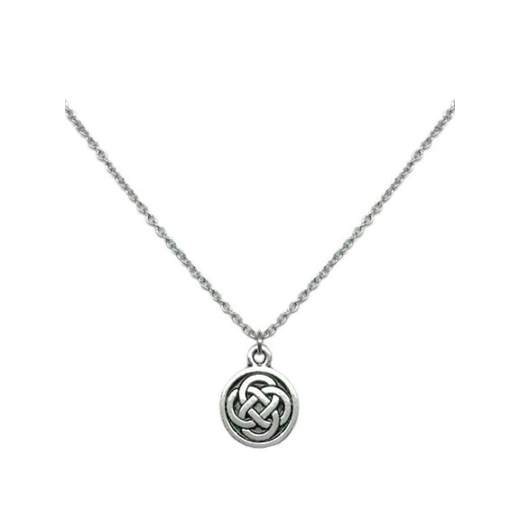 Small Silver Irish Celtic Knot Circle Pendant Necklace for Women 18 Inch