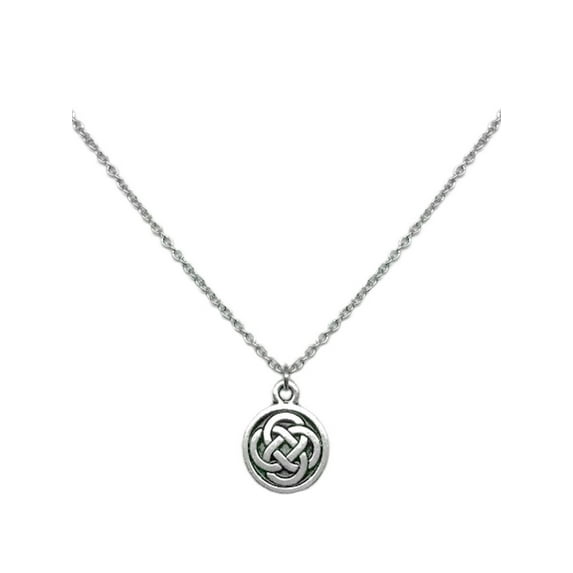 Small Silver Irish Celtic Knot Circle Pendant Necklace for Women 18 Inch
