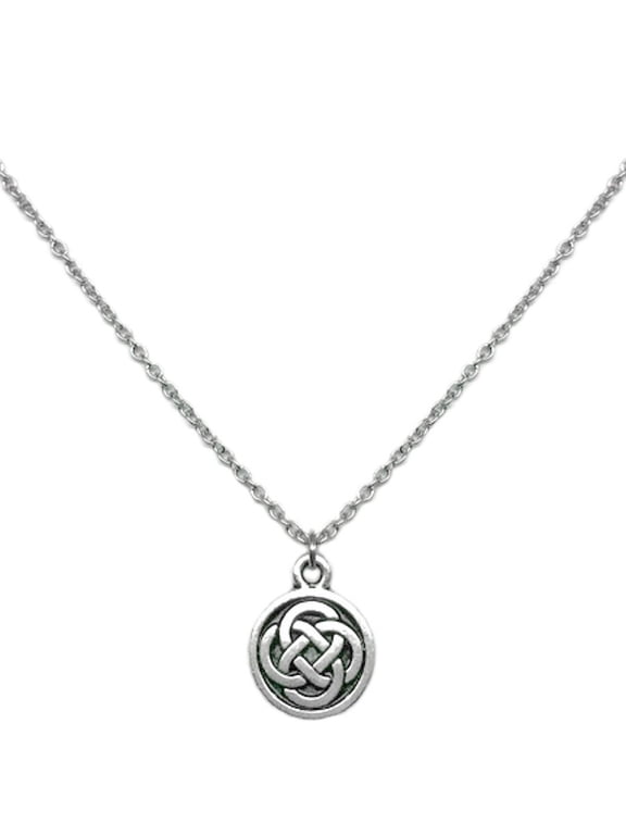 Small Silver Irish Celtic Knot Circle Pendant Necklace for Women 18 Inch