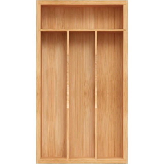 Small Silverware Organizer Bamboo Kitchen Drawer Organizer Utensil Holder Cutlery Tray Flatware Storage with Grooved Dividers 6.7"x12