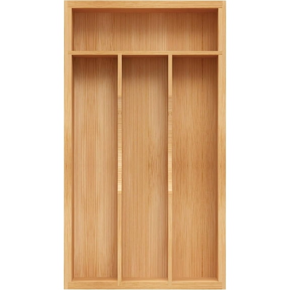 Small Silverware Organizer, Bamboo Kitchen Drawer Organizer, Utensil Holder, Cutlery Tray & Spoon Flatware Storage with Grooved Drawer Dividers