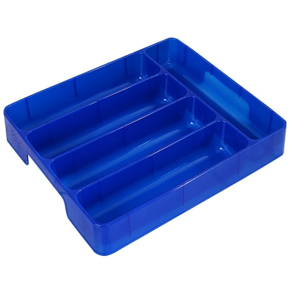 Small Silverware Tray, Compact 5 Compartment Flatware Organizer for Forks, Knives & Spoons, Non , Soft Grip Lining, Fits Small Drawers, Blue