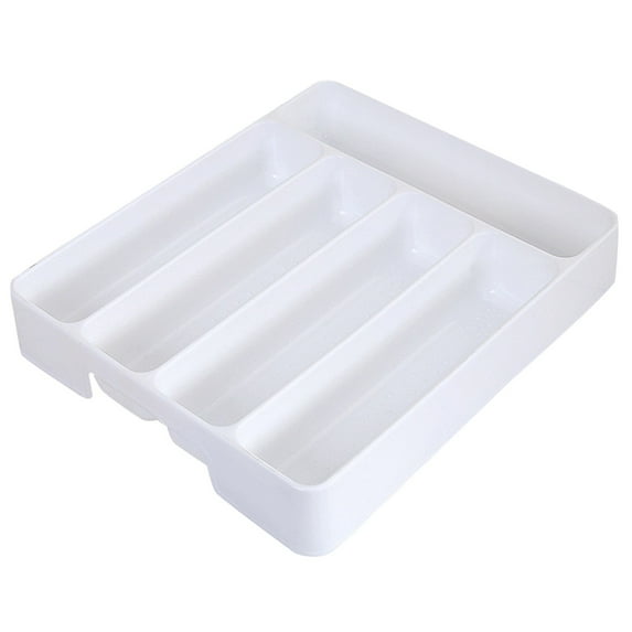 Small Silverware Tray, Compact 5 Compartment Flatware Organizer for Forks, Knives & Spoons, Non , Soft Grip Lining, Fits Small Drawers, White