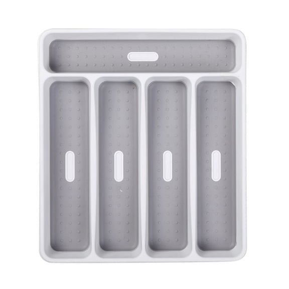Small Silverware Tray White 5-Compartments Icons help sort Flatware, Utensils and Cutlery Soft-grip Lining and N