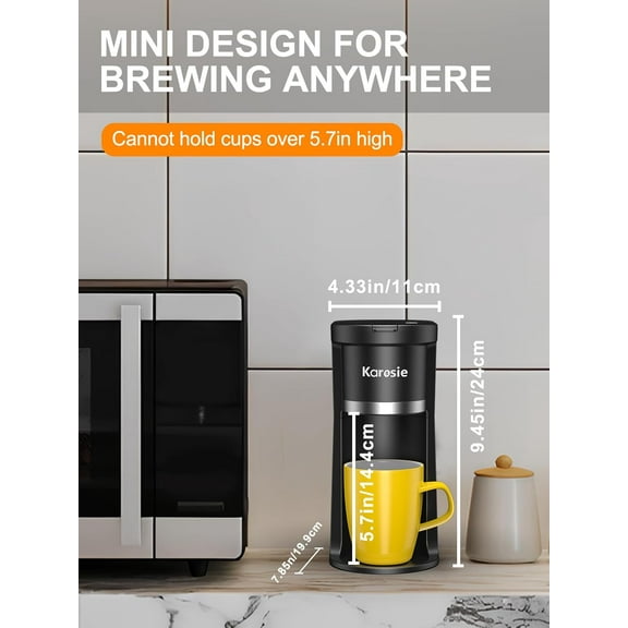 Small Single Serve Coffee Maker, Fast Brew for K-Cup & Ground Coffee, 6-12 Oz Brew Sizes, One-Button Single Cup Coffee Maker, Coffee Machine with Descaling Reminder