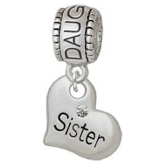 Small ''Sister'' Heart with Clear Crystal - Daughter Charm Bead