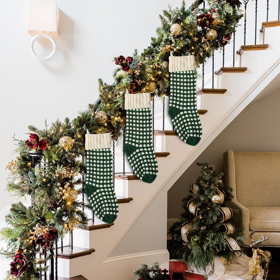 Nilvkv Small Size 37CM Christmas Stocking Set Decoration Pendant CHRlSTMAS-GlFT Bag Knitting Wool Candy Bag Polka Dots Mural, Christmas Decorations