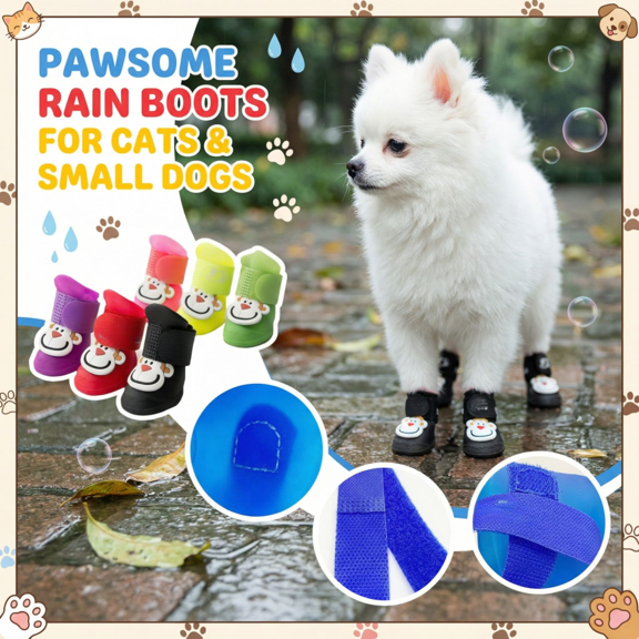 Small Size, 4-Count Pink Soft-Sole Pet Booties, Secure Non-Slip Waterproof Footwear with Adjustable Straps, for Small Dogs and Cats, Ideal for Outdoor Walking, Rainy Days, Muddy Te