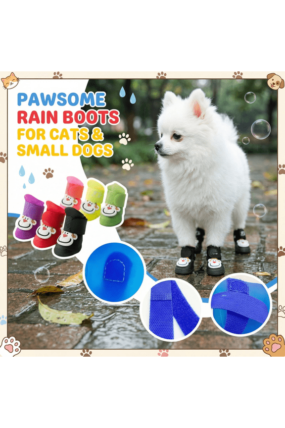 Small Size 4-Pack Soft Non-Slip Pet Rain Boots, Secure Stay-On Waterproof Booties with Adjustable Straps, Purple Color, for Small Cats and Dogs, Outdoor Walking in Rainy, Muddy Con