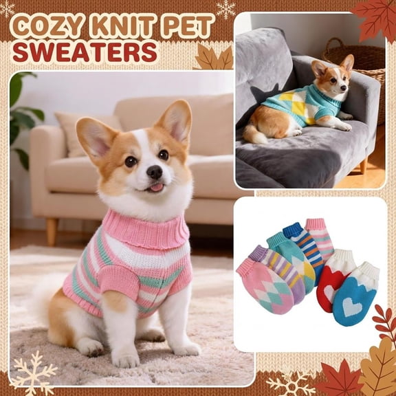 Small Size Cozy Striped Knit Pet Sweater, Stretchy Turtleneck Two-Leg Warm Knitwear, Soft Warm Winter Outfit For Indoor Outdoor Use, Ideal For Family Furry Friends, Pink, 1 Pack