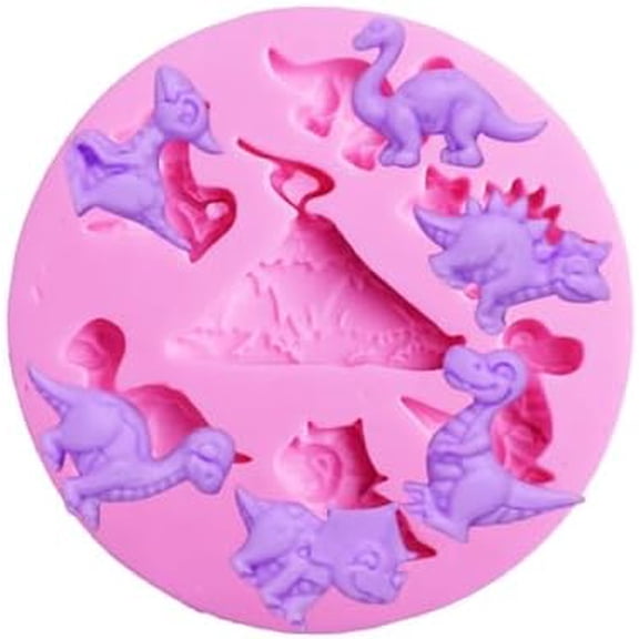 Small Size Dinosaur Silicone Mold for Fondant, Cake/Cupcake Decorating, Candy, Gum Paste, Polymer Clay (3.1"x3.1"x0.4", T Rex,Triceratops, Plesiosaur, Pterosaur, Stegosaurus Included)