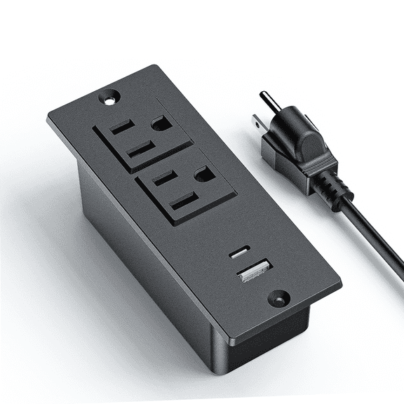 Small Size In-Desk Recessed Power Strip with USB-C & Outlets, Multi-Surface Outlet for Office Desk, Kitchen Counter, Bedroom Furniture with Surge Protection