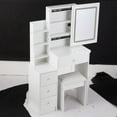 thumbnail image 1 of Small Size Left Bedside Cabinet Vanity Table + Cushioned Stool, Touch Control Sliding LED Mirror, Tri-color Switching, Brightness Adjust, Multi Layer, Suitable for Small Space, EPA,GCC,UL Certificate, 1 of 5