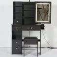 thumbnail image 1 of Small Size Left Drawer Desktop Vanity Table+ Cushioned Stool,2 Ac+2 Usb Power Station,Hair Dryer Bracket,Extra Large Touch Control Sliding Led Mirror,Tri-Color Switching,Epa,Gcc,Ul Certificate,Black, 1 of 19