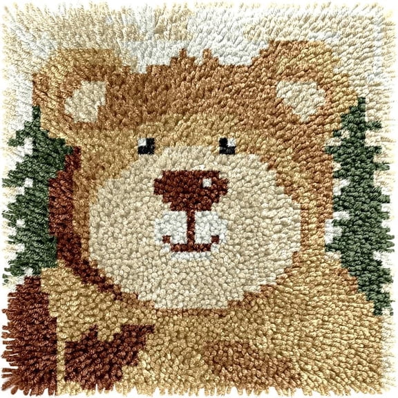 Small Size Mini Bear Latch Hook Kits Rug DIY Cushion Tapestry Making Crochet Hook Mat Making Kits Color Preprinted Pattern Canvas DIY Carpet Needlework Crochet Cushion Kits 30x30cm
