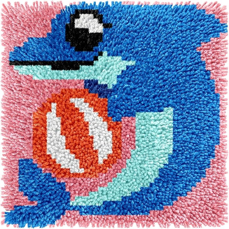 Small Size Mini Dolphin with Ball Latch Hook Kits Rug DIY Cushion Tapestry Making Crochet Hook Mat Making Kits Color Preprinted Pattern Canvas DIY Carpet Needlework Crochet Cushion Kits 30x30cm