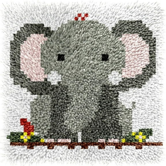 Small Size Mini Grey Elephant Latch Hook Kits Rug DIY Cushion Tapestry Making Crochet Hook Mat Making Kits Color Preprinted Pattern Canvas DIY Carpet Needlework Crochet Cushion Kits 30x30cm