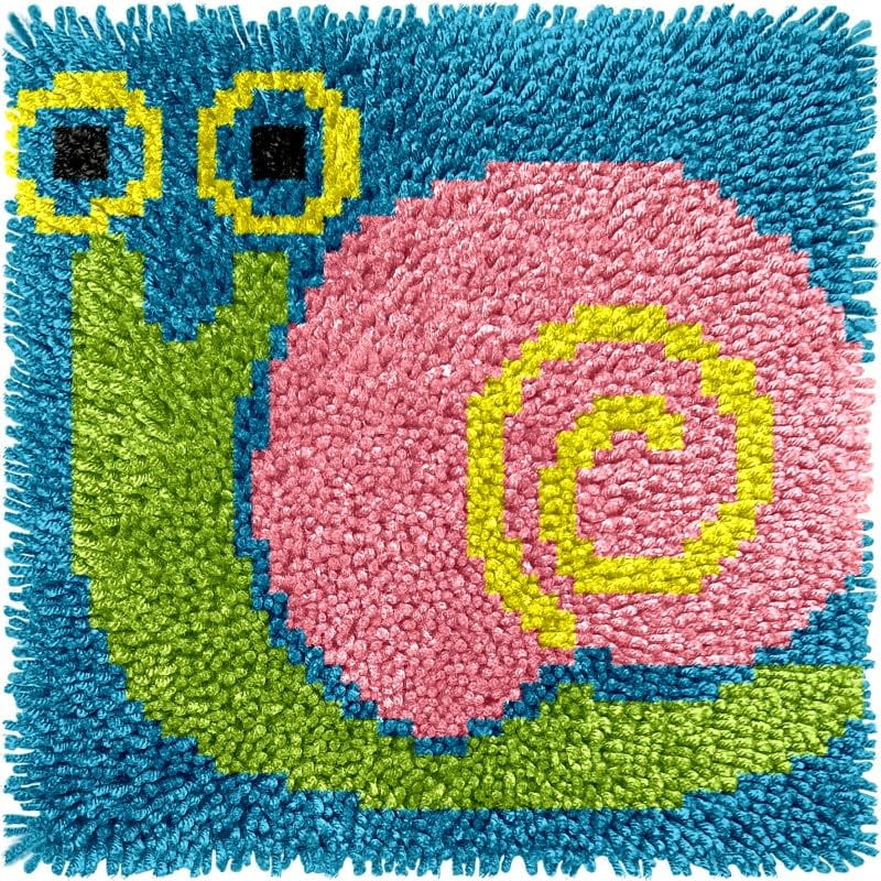 Small Size Mini Snail Latch Hook Kits Rug DIY Cushion Tapestry Making Crochet Hook Mat Making Kits Color Preprinted Pattern Canvas DIY Carpet Needlework Crochet Cushion Kits 30x30cm