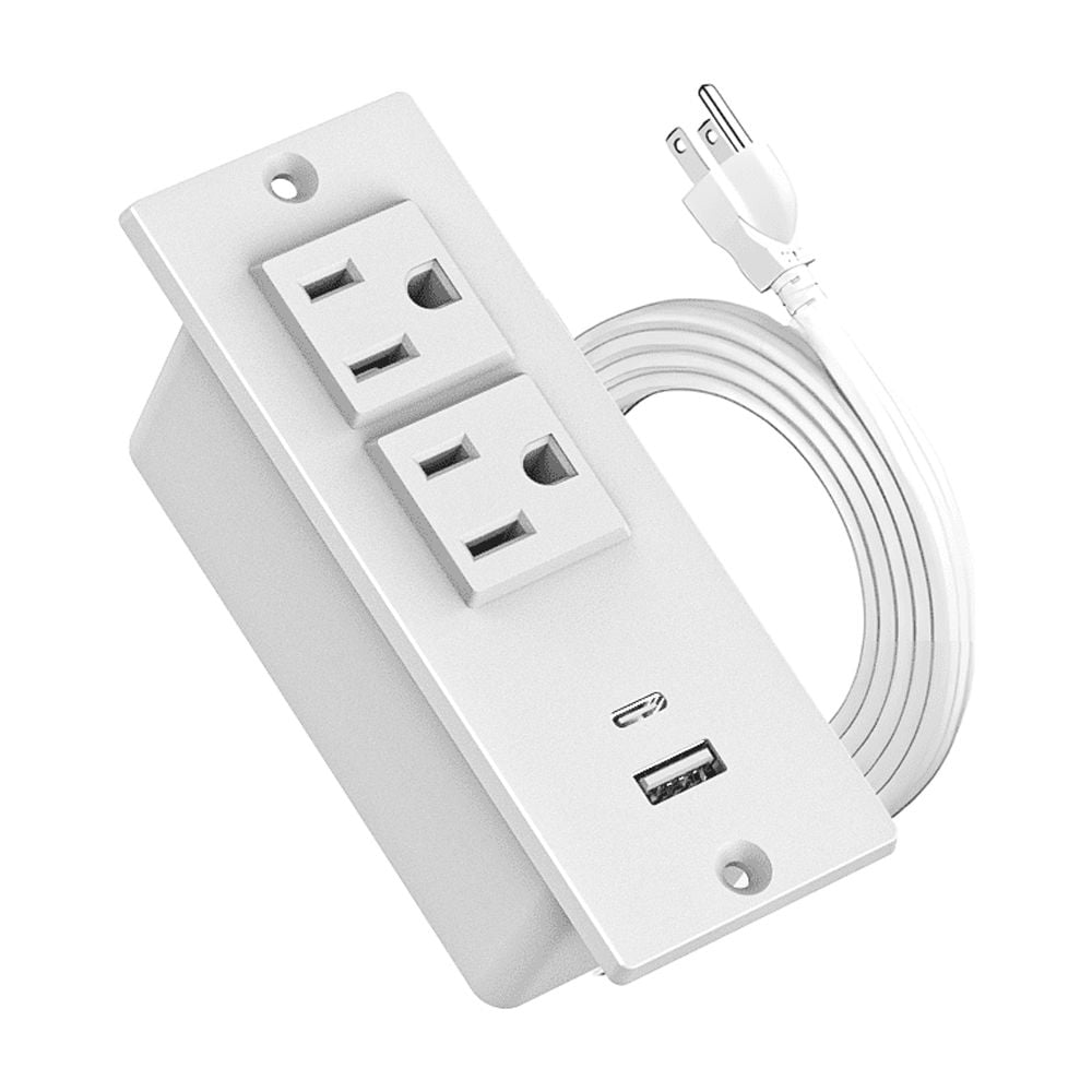 Small Size Surge Protected Recessed Power Outlet,2 Outlets USB C USB A ...