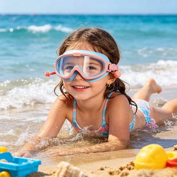 Small Size Swim Goggles With Ear Plugs, Anti-Fog No Leak Wide View Frame Swimming Goggles, Soft Silicone Gel Pad for Pool Training Water Trip