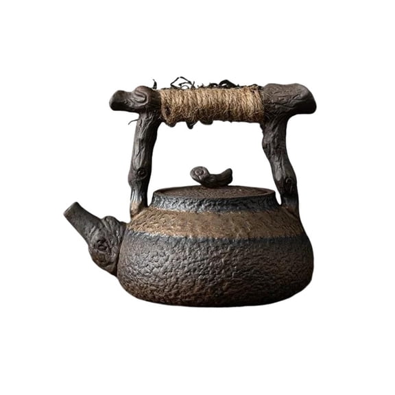 Small Size Teapot Tea Maker Japanese Gilding Iron Glaze Teapot Hemp Rope Handle Dried Wood Loop-Handled Teapot