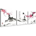 thumbnail image 1 of Small Size Traditional Chinese Painting of Peach Blossom Canvas Prints 3 Panels Calligraphy Art Paintings Wall Art Poem Print Painting Framed 12x12inches 3pcs/set, 1 of 6
