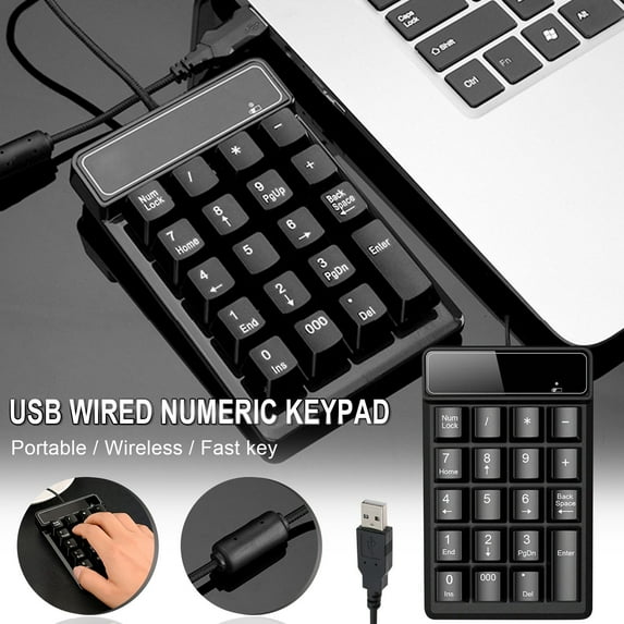Small-Size USB Wired Numeric Keypad, 19 Keys Digital Keyboard for Laptop Notebook Tablets, Plug and Play, Thin Compact Design, Anti-Slip Footpads, Ergonomic, Automatic Sleep, LED Indicator