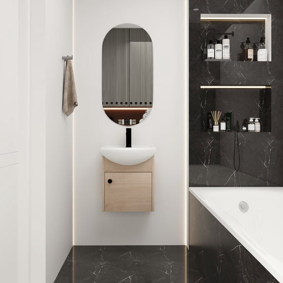 Small Size Vanity Set / Smooth Sink Surface / Wall-Mounted for Bathroom