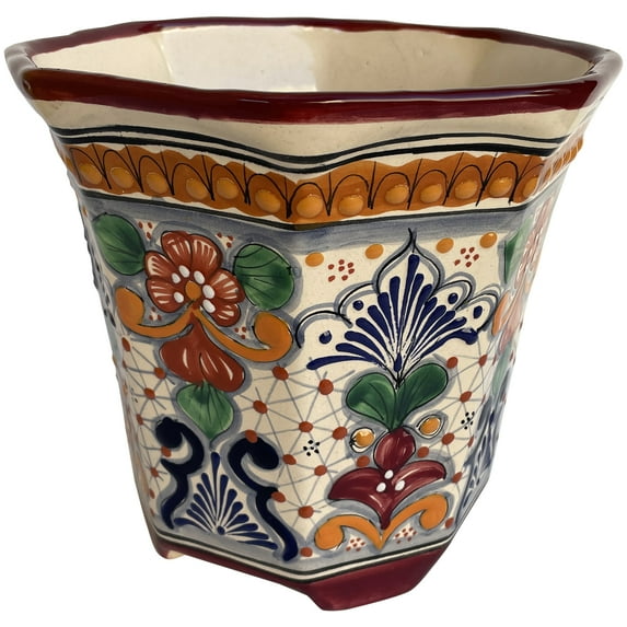 Small-Sized Alamo  Mexican Colors Talavera Ceramic Garden Pot