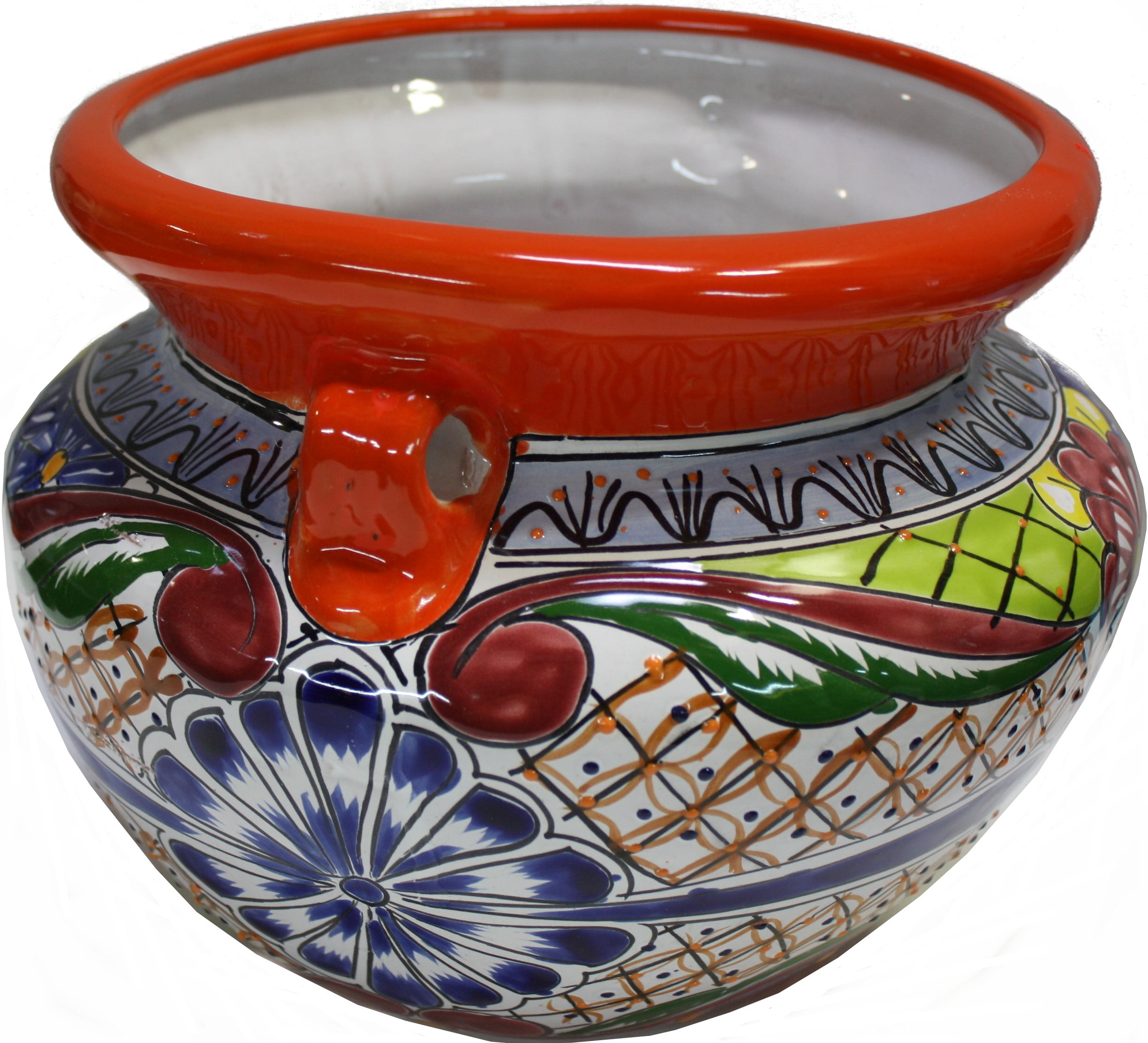 Small Multicolor Talavera Ceramic Round Garden Pot with Drainage Hole