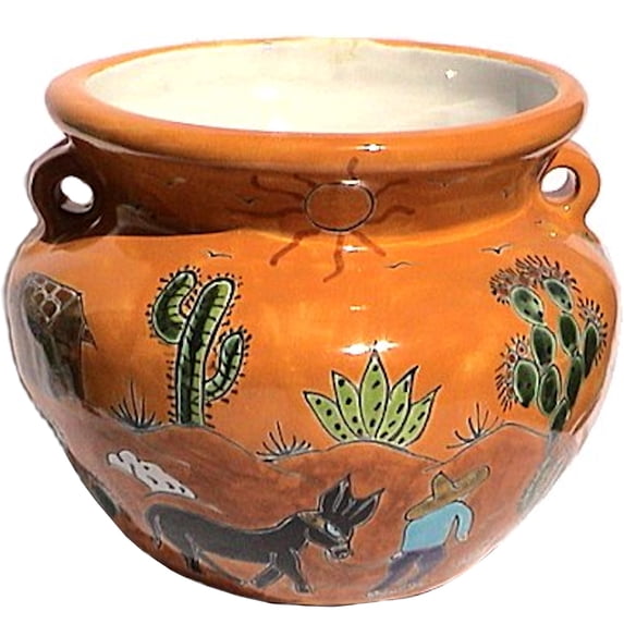 Fine Crafts & Imports Small-Sized Desert Mexican Colors Talavera Ceramic Garden Pot, Orange, 10in Diameter x 9in H