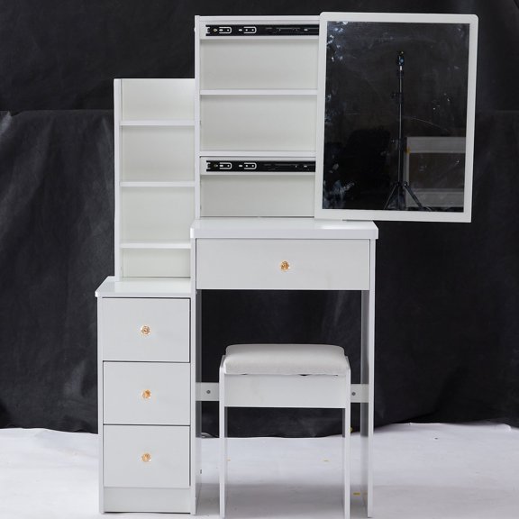 Small - Sized Left Bedside Vanity | High - Capacity Storage in Small Areas | UL - Approved MDF Material | Eliminates Need for Extra Purchases