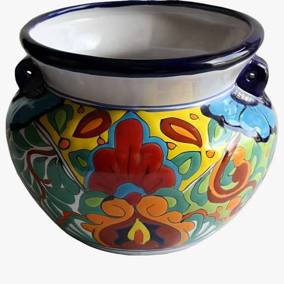 Small-Sized Rainbow Mexican Colors Talavera Ceramic Garden Pot