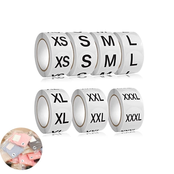 Small Sizes Labels,QZS Durable Clothing Size Stickers Rolls for Retail,Pack of 3500 Black Apparel Size Label Stickers for Clothing,Retail(XS, S, M, L, XL, XXL, XXXL)