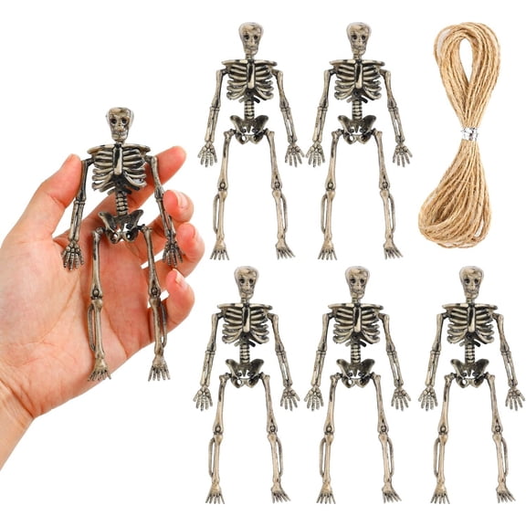 Small Skeleton Figurine 6 Inches,6 Pieces Plastic Mini Poseable Skeleton for Crafts Halloween Decoration (Make-Old)