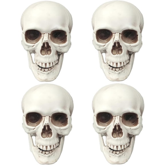 Small Skulls Decor, 5 Inch Plastic Fake Skeletons, Mini Skulls for Crafts Outdoor Decorations, Realistic Miniature Human Skull Heads (4)