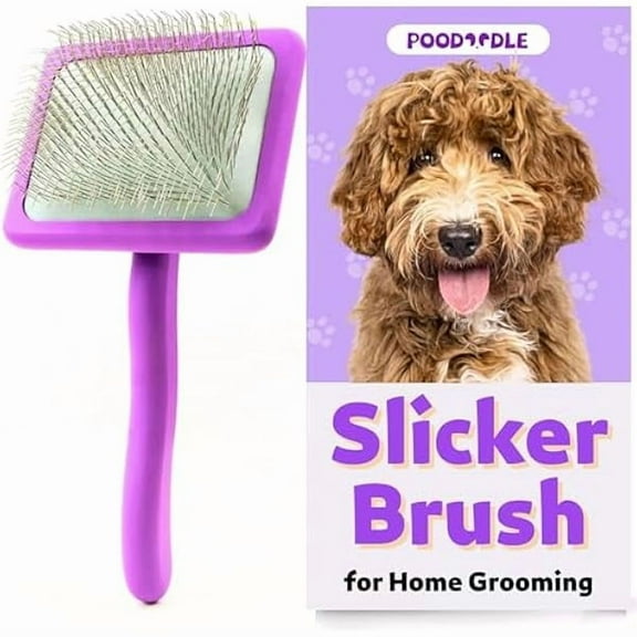Small Slicker Brush, Purple, Hair Brush for Curly Wavy Haired Dogs - Poodles, Doodles, Bichon, Bernese Mountain Dog, Cocka Spaniels - Detangling, Grooming, Deshedding - 1 inch