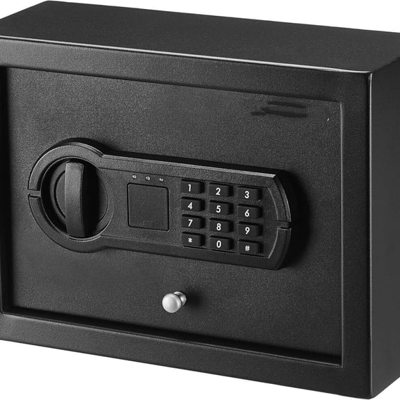 Small Slim Desk Drawer Security Safe with Programmable Electronic Keypad, 0.1 Cubic Feet, Small Safe, Black, 11.8''W x 8.6''D x 4.4''H