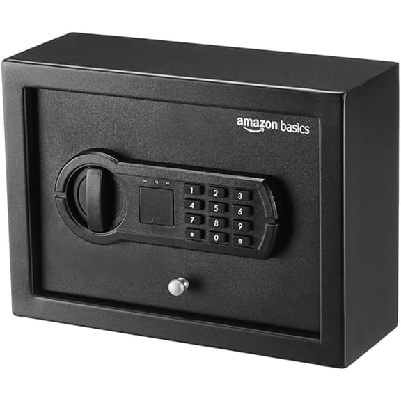 Small Slim Desk Drawer Security Safe with Programmable Electronic Keypad, 0.1 Cubic Feet, Small Safe, Black, 11.8''W x 8.6''D x 4.4''H