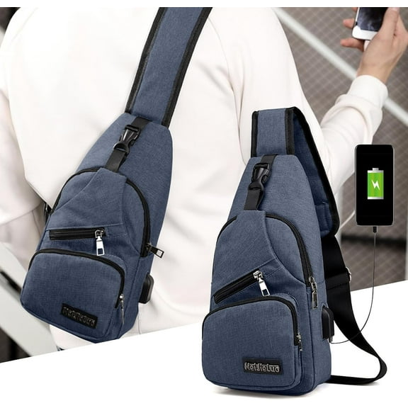 Small Sling Backpack, Crossbody Bag, Chest Bag, USB Charging/Headphone Hole, for Outdoors, Hiking, Traveling
