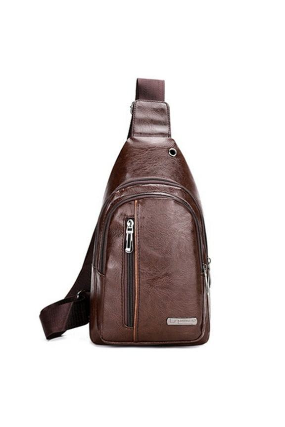 Small Sling Bag Crossbody Backpack Over the Shoulder Bag for Men Women Travel Outdoors, Leather Lightweight Sling Purse Chest Bag