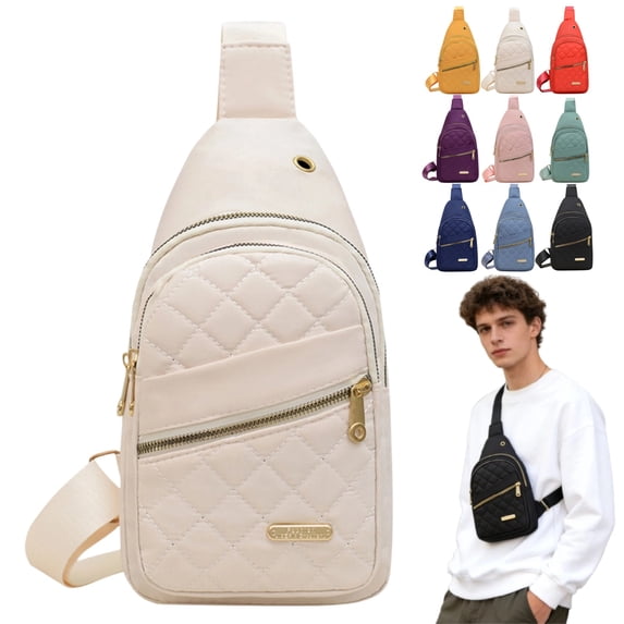 Small Sling Bag Crossbody Sling Backpack for Men and Women, Small Fanny Pack Cross Body Bag Hiking Traveling Backpack, Back to School, White