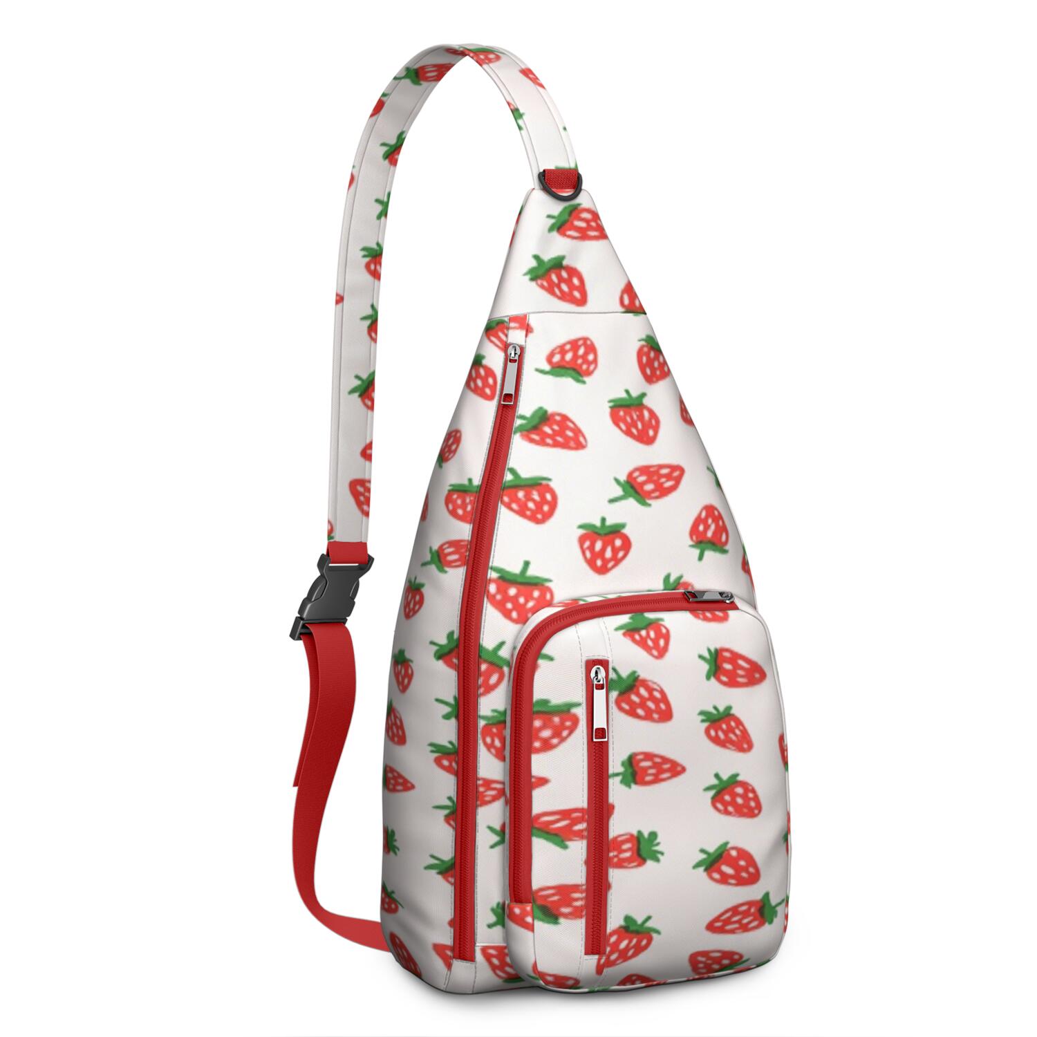 Small Sling Bag Iking Sling Pack Gym Sports Travel Hiking Daypack Chest Bag Small Backpack for Travelers Office Workers Strawberry