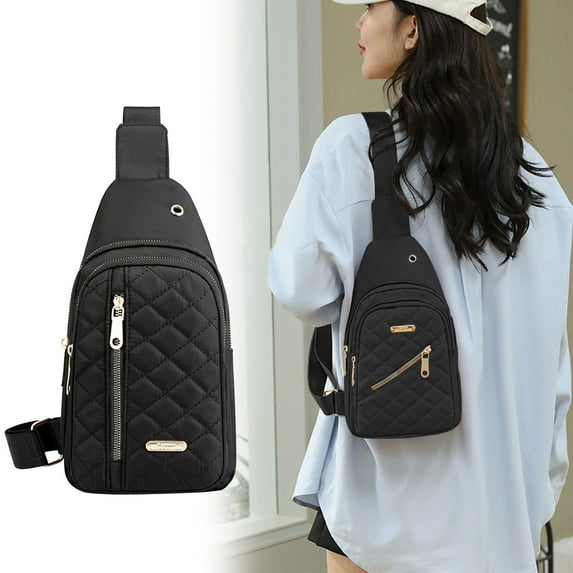 Small Sling Bag for Women Men, Nylon Crossbody Bag Sling Backpack Chest Bag Hiking Travel Outdoor USB Charger Port