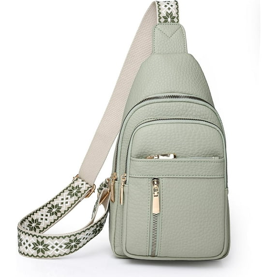 Small Sling Bag for Women Vegan Leather Fanny Pack Crossbody Bag for Women Casual Daypack for Travel Chest Bag Green