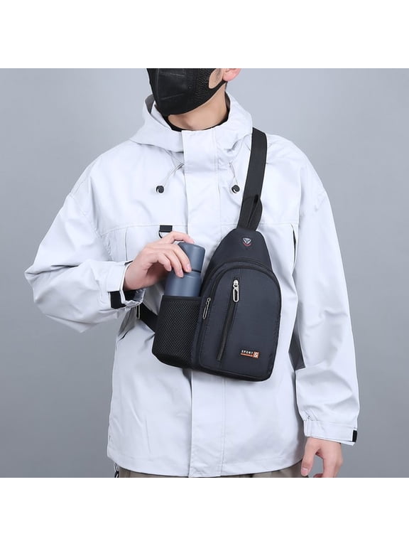 Small Sling Bag with Water Bottle Holder,Large Capacity Crossbody Bag Single Shoulder Backpack, Water Resistance with Headphone Hole Travel Bag