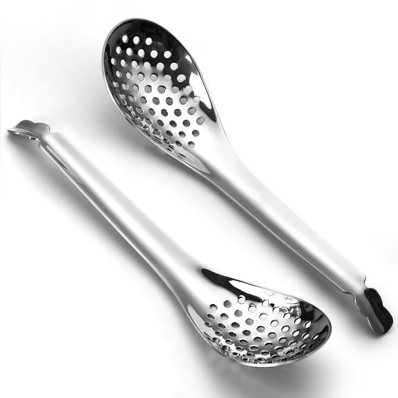 Small Slotted Spoons, Stainless Steel Caviar Spoons for Separating Egg Whites & Yolks, Spherification Spoon for Molecular Gastronomy, Fine Mesh Skimmer for Kitchen, Bar, 2-Piece.