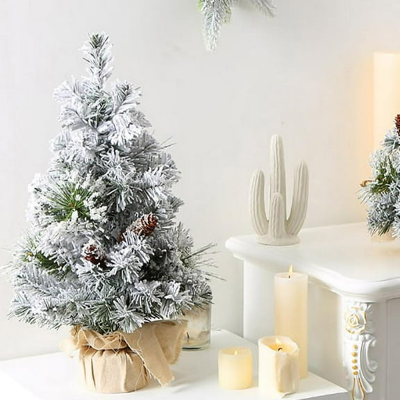 Small Snow Flocked Christmas Tree Artificial Tree 12 inches with Pine Cones Felt Base, Suitable for Tabletop Desktop Ornaments Gifts